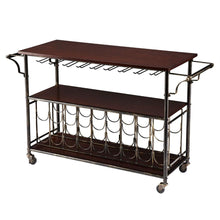 Load image into Gallery viewer, Wood Top Kitchen Island Wine Rack Cart with Storage Shelf