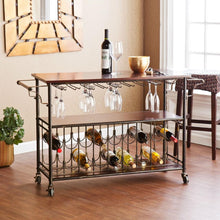 Load image into Gallery viewer, Wood Top Kitchen Island Wine Rack Cart with Storage Shelf