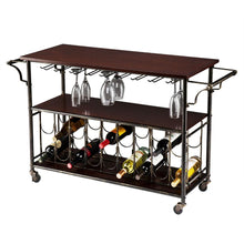 Load image into Gallery viewer, Wood Top Kitchen Island Wine Rack Cart with Storage Shelf