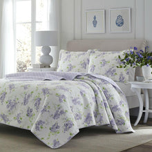 Load image into Gallery viewer, Full - Queen size 3-Piece Cotton Quilt Set with White Purple Floral Pattern