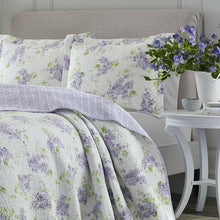 Load image into Gallery viewer, Full - Queen size 3-Piece Cotton Quilt Set with White Purple Floral Pattern
