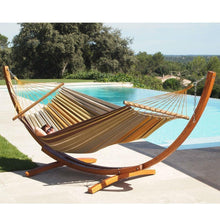 Load image into Gallery viewer, Stripped Cotton Canvas Hammock with Crescent Wood Frame Stand