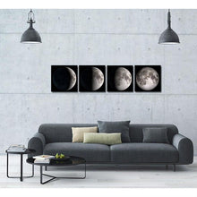 Load image into Gallery viewer, Moon Phases 4-Panel Modern Framed Canvas Print Wall Art