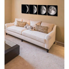 Load image into Gallery viewer, Moon Phases 4-Panel Modern Framed Canvas Print Wall Art