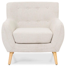 Load image into Gallery viewer, Light Grey Upholstered Tufted Armchair with Mid-Century Style Wood Legs