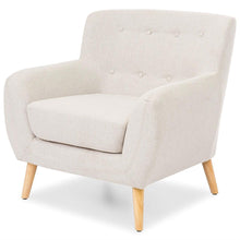 Load image into Gallery viewer, Light Grey Upholstered Tufted Armchair with Mid-Century Style Wood Legs