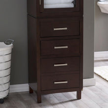 Load image into Gallery viewer, Espresso Wood Linen Tower Bathroom Storage Cabinet with Glass Paneled Door