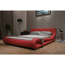 Load image into Gallery viewer, King size Modern Red Faux Leather Upholstered Platform Bed with Curved Headboard