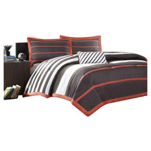 Load image into Gallery viewer, Full - Queen Bed Bag Comforter Set in Dark Gray Orange White Stripes