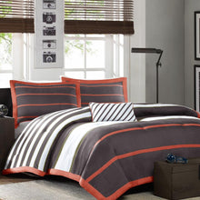 Load image into Gallery viewer, Twin - Twin XL Comforter Set in Dark Gray Orange White Stripes
