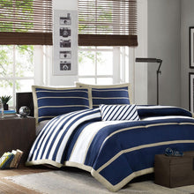 Load image into Gallery viewer, Full - Queen size Comforter Set in Navy Blue White Khaki Stripe