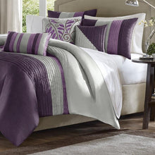 Load image into Gallery viewer, King size Bed in Bag Comforter Set Amethyst Plum Purple Gray Stripes