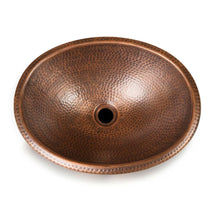 Load image into Gallery viewer, Hammered Copper Oval Bathroom Sink Vessel 17 x 13 inch