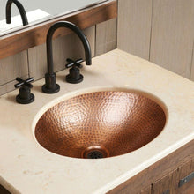 Load image into Gallery viewer, Hammered Copper Oval Bathroom Sink Vessel 17 x 13 inch