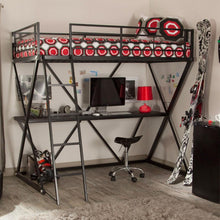 Load image into Gallery viewer, Modern Twin over Desk Loft Bed with Ladder in Black Metal Finish