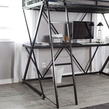 Load image into Gallery viewer, Modern Twin over Desk Loft Bed with Ladder in Black Metal Finish