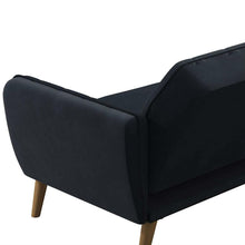 Load image into Gallery viewer, Memory Foam Blue Velvet Upholstered Futon Sofa Bed with Mid-Century Style Wood Legs