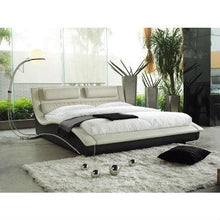 Load image into Gallery viewer, Queen size Modern Curvy Upholstered Platform Bed with Headboard in Cream Black Faux Leather