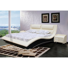 Load image into Gallery viewer, Queen size Modern Curvy Upholstered Platform Bed with Headboard in Cream Black Faux Leather