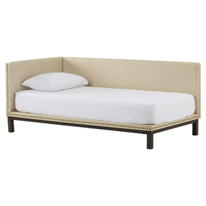 Tan Linen Fabric Upholstered Mid-Century Modern Daybed