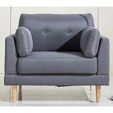 Load image into Gallery viewer, Modern Dark Grey Linen Upholstered Armchair with Mid-Centry Style Wooden Legs