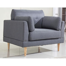 Load image into Gallery viewer, Modern Dark Grey Linen Upholstered Armchair with Mid-Centry Style Wooden Legs