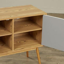 Load image into Gallery viewer, Mid-Century Modern Console Table Storage Cabinet with Solid Wood Legs