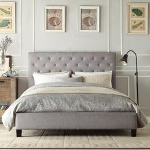 Load image into Gallery viewer, Queen size Button Tufted Grey Upholstered Platform Bed