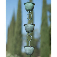 Load image into Gallery viewer, Pure Copper with Green Patina 8.5-Ft Rain Chain with Hammered Cups