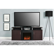 Load image into Gallery viewer, Modern Electric Fireplace TV Stand in Cherry Black Wood Finish - Holds up to 70-inch TV