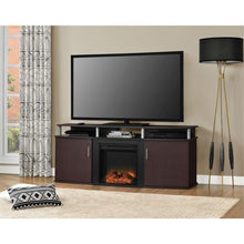Load image into Gallery viewer, Modern Electric Fireplace TV Stand in Cherry Black Wood Finish - Holds up to 70-inch TV