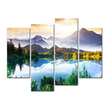 Load image into Gallery viewer, Mountain Forest Lake 4-Panel Wall Art Canvas Print Picture