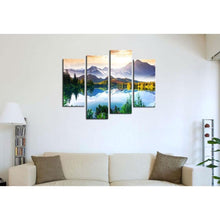 Load image into Gallery viewer, Mountain Forest Lake 4-Panel Wall Art Canvas Print Picture