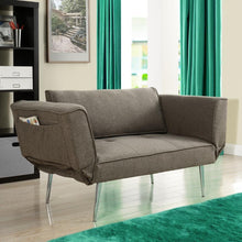 Load image into Gallery viewer, Modern Euro Style Futon Sofa Bed with metal Legs in Gray Upholstery