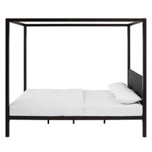 Load image into Gallery viewer, Queen size Brown Metal Canopy Bed Frame with Grey Upholstered Headboard