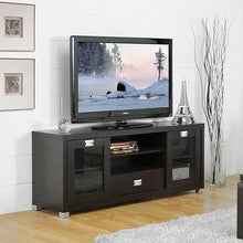 Load image into Gallery viewer, Modern Glass Door TV Stand in Dark Brown