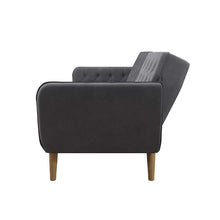 Load image into Gallery viewer, Memory Foam Futon Sofa Bed with Grey Velvet Upholstery and Wooden Legs