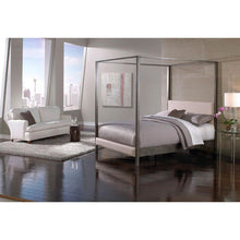 Load image into Gallery viewer, King size Modern Metal Platform Canopy Bed Frame with Upholstered Headboard and Footboard