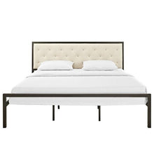 Load image into Gallery viewer, King size Modern Metal Platform Bed Frame with Beige Upholstered Headboard