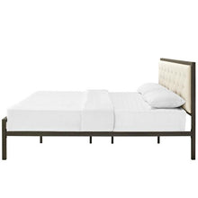 Load image into Gallery viewer, King size Modern Metal Platform Bed Frame with Beige Upholstered Headboard
