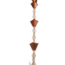 Load image into Gallery viewer, Pure Copper 8.5 Ft Rain Chain with Pyramid Square Cups and Diamond Link Chain