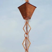 Load image into Gallery viewer, Pure Copper 8.5 Ft Rain Chain with Pyramid Square Cups and Diamond Link Chain