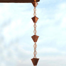 Load image into Gallery viewer, Pure Copper 8.5 Ft Rain Chain with Pyramid Square Cups and Diamond Link Chain