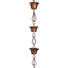 Load image into Gallery viewer, Pure Copper 8.5-Ft Rain Chain with 10 Round Cups and Teardrop Chain-Links