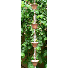 Load image into Gallery viewer, Pure Copper 8.5-Ft Rain Chain with 10 Round Cups and Teardrop Chain-Links