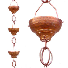 Load image into Gallery viewer, Pure Copper 8.5-Ft Rain Chain with 13 Hammered Funnel Shape Cups