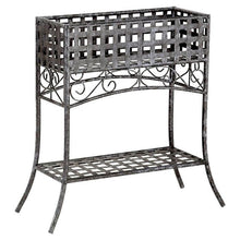 Load image into Gallery viewer, Elevated Rectangular Metal Planter Stand in Black Wrought Iron