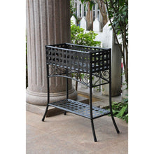 Load image into Gallery viewer, Elevated Rectangular Metal Planter Stand in Black Wrought Iron
