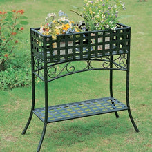Load image into Gallery viewer, Elevated Rectangular Metal Planter Stand in Black Wrought Iron