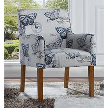 Load image into Gallery viewer, Modern Linen Upholstered Armchair with Blue Butterfly Pattern and Wood Legs